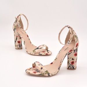 SCHUTZ Floral Print Sandals - Cream and Red